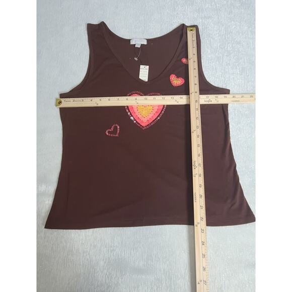 Bogari Y2K Silk blend beaded women's tank brown Hearts Size XXL whimsy feminine - Picture 4 of 8